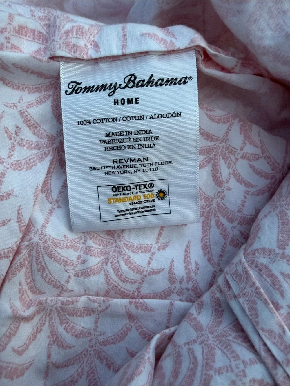 Tommy Bahama Home White and Pink Cotton king flat sheet with Subtle Palm Pattern